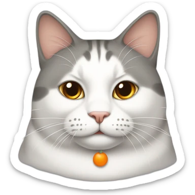 fat cat mostly white and gray with traces of orange sticker