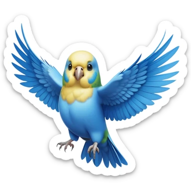 cinematic-[budgie]-realistic-full-body-perched-emoji,-wings-out-flying,-head-tilted-dramatically,-sleek-[blue]-feathers,-simplified-yet-realistic-focused-features,-highly-detailed,-glowing-with-an-almost-sarcastic-glow sticker