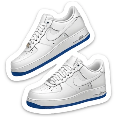 Pair of white Nike Air Force 1 sneakers, one showing the side profile and one showing the front sticker