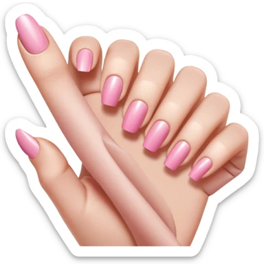  pink close-up of a hand with beautifully manicured nails, glossy pink nail polish, elegant nail shape, soft lighting and shadows, realistic style, sticker