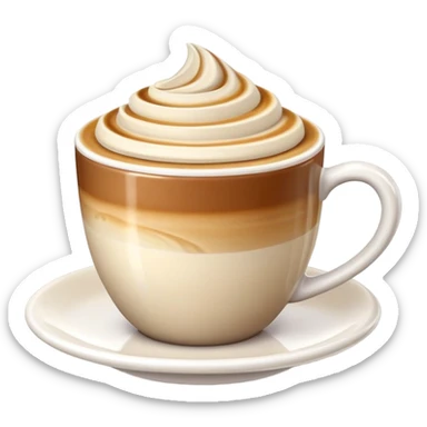 Create a high-resolution 3D emoji of a coffee latte in a cup, with smooth, creamy foam on top and a delicate swirl design. The latte should have a warm, inviting color palette with shades of brown, cream, and white. The emoji should be realistic and detailed, with a glossy, polished appearance and slight reflections on the surface of the coffee. sticker