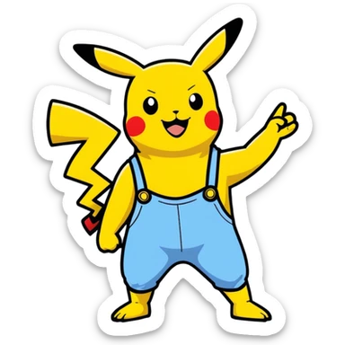 Hot handsomeb muscular 6ft tall smiling happy fun clothes free Ash Ketchum giving clothes free Pikachu a high five sticker
