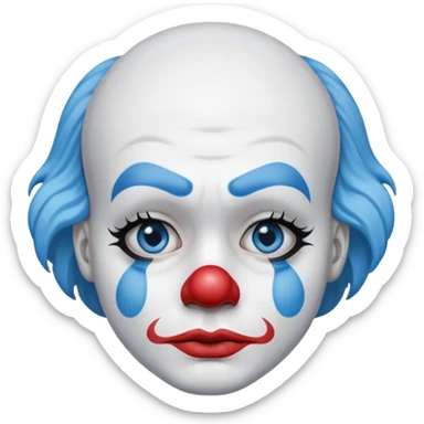 sad clown emoji with blue teardrop makeup, frown, white face paint sticker