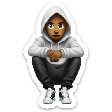 a young hustler in hoodie with evil pound sign eyes sitting head down sticker
