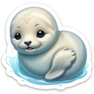 Beautiful and Majestic Baby Seal Portrait Emoji, Head and body resting serenely with a gentle, content smile, showcasing a soft, cuddly form with tender, glistening fur and eyes peacefully closed in a tranquil slumber, Simplified yet exquisitely endearing features, highly detailed, glowing with a soft, radiant polar light, high shine, serene and utterly lovable, stylized with an air of regal innocence, soft glowing outline, capturing the essence of a beautiful and majestic baby seal that embodies the quiet wonder of arctic serenity! sticker