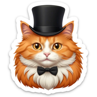 fluffy elegant orange cat with top hat black sticker
