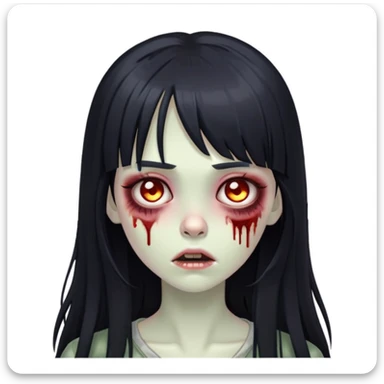 A zombie girl with long black hair, with her bangs covering her forehead

 sticker