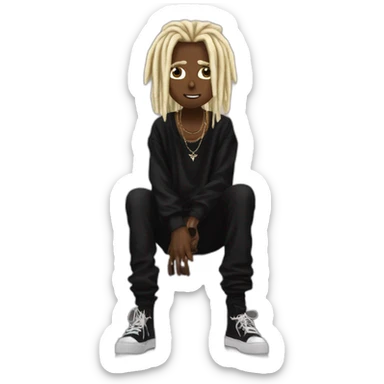 playboi carti blonde dreads with black shirt on that says opium with this symbol “*” with black pants and rick owens shoes on and also black durag sticker