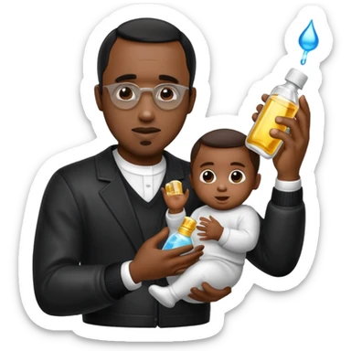 Diddy party with diddy holding baby oil sticker