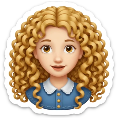 create a frontend girl that has an oval face and very very long curly hair and has braces  and white sticker