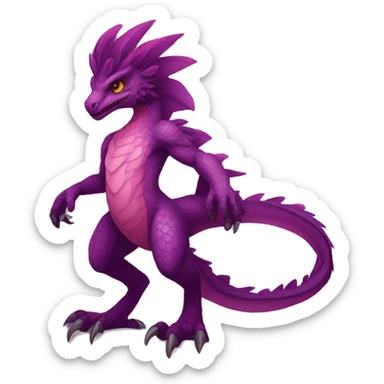 Mauve-maroon-red-violet-colored anthro-raptor-dragonkin-scalie-sona-Fakémon-hybrid with a mane on head and back full body sticker