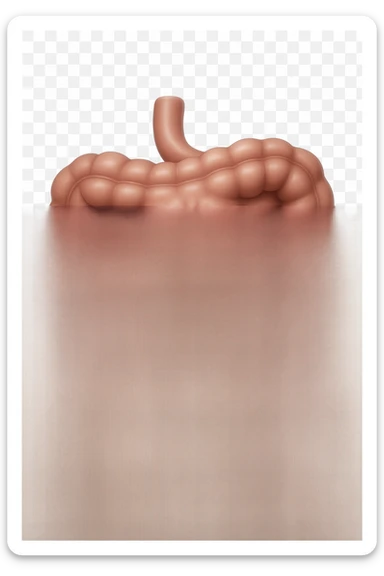emoji stile iphone di un intestino con mal di pancia, espressione preoccupata, iperrealistica  sticker