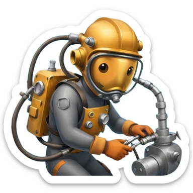 Buceador comercial trabajando, soldando una estructura metalica bajo agua soldandooooo sticker