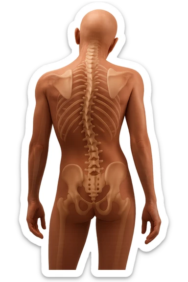 fai un immagine identica che riguarda una postura scorretta: fianchi storti e una spalla più alta. falla iperrealistica anatomica in 4k con spina dorsale storta in evidenza sticker
