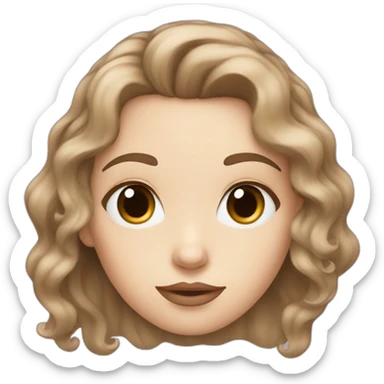a white girl with short wavy brown hair, small lips, and downturned blue eyes sticker