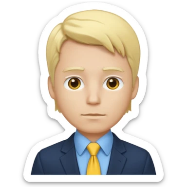 consulting man with hand with white skin and blonde hair with blue shirt and yellow tie and black blazer sticker