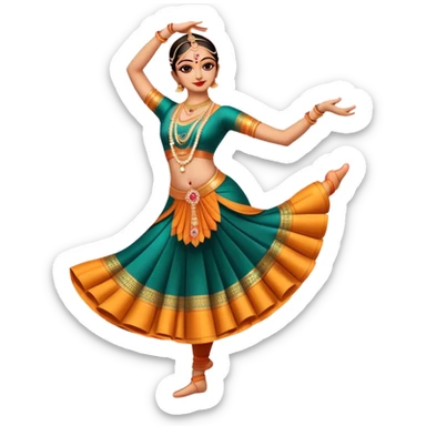 cinematic-realistic-bharatanatyam-dance-emoji,-depicted-as-an-elegant-classical-indian-dance-performance-with-graceful-poses,-intricate-costumes,-and-expressive-hand-gestures,-rendered-with-rich-textures-and-warm-dramatic-lighting, single dancer full body  sticker