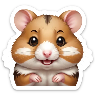 Cinematic Comical Brown and White Banded Hamster Portrait Emoji, Head tilted dramatically with an exaggeratedly amused expression, featuring a striking fur with bold brown and white banded patterns, wide, expressive dark eyes filled with playful disbelief, Simplified yet hilariously expressive features, highly detailed, glowing with a slightly sassy glow, high shine, dramatic yet playful, stylized with an air of cheeky mischief, bright and endearing, soft glowing outline, capturing the essence of a spirited and over-the-top hamster, so meme-worthy it feels like it could side-eye its way into internet fame instantly! sticker
