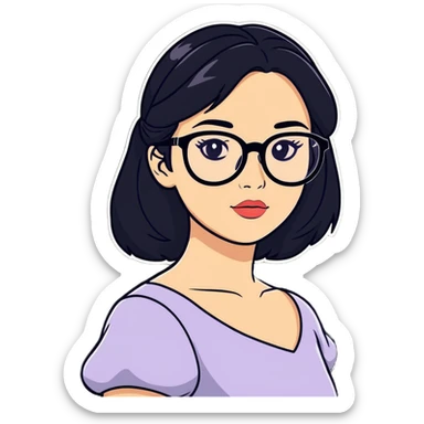 white baddie pretty girl with black hair and glasses, prettier, more like a Disney princess sticker