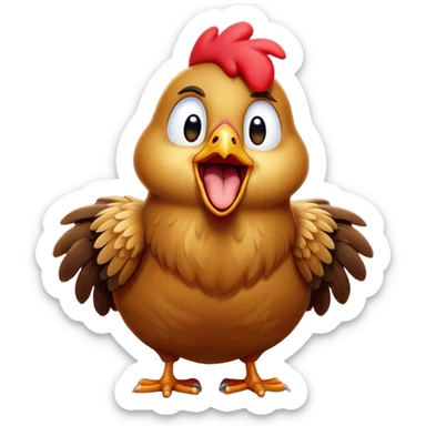 Cinematic Cute Yawning Brown Chicken Portrait Emoji, Head tilted slightly with a dramatic, wide-open yawn, showcasing a soft, fluffy brown plumage with a crisp red comb and gently drooping wings, round beady eyes barely open in drowsy contentment, Simplified yet irresistibly adorable features, highly detailed, glowing with a soft, cozy glow, high shine, relaxed yet expressive, stylized with a touch of whimsical charm, bright and endearing, soft glowing outline, capturing the essence of a sleepy yet affectionate chicken, so drowsy it feels like it could stretch out of the screen and curl up for a nap! sticker