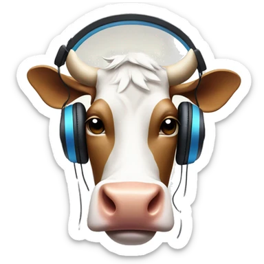 cartoon cow head with head phones listening to music sticker