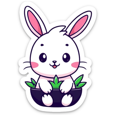 Kawaii bunny plant dragon with tiny spikes, extremely cute, giant sparkly eyes, blushing cheeks, pastel colors, small mouth, adorable expression sticker