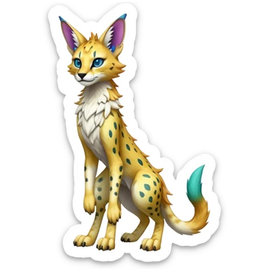 Epic Edgy Colorful ethereal eldritch Sergal-Serval-Fionbri full body sticker