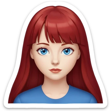 Mulher de cabelo liso longo vermelho escuro com franja e olhos azuis sticker