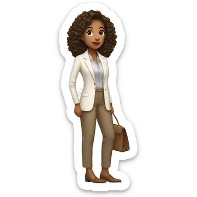 Arquitecto mujer piel blanca, cabello rizado café vestida con un traje sastre contemporáneo y moderno color beige y mocasines contemporáneos  sticker