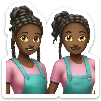 two black girls with braids in a ponytail standing back to back holding cleaning supplies  sticker