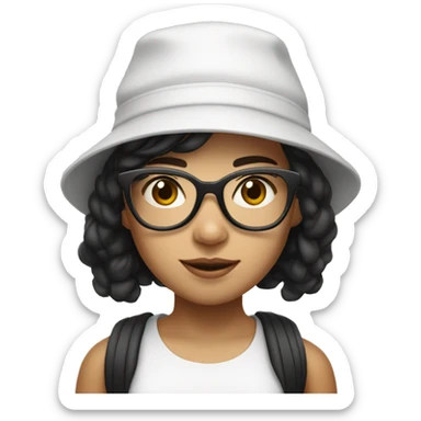 Vietnamese girl wearing a white NY hat, black glasses and named Jessica sticker