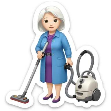 White hair cubby lady modern clothes older chubby ed lady vaccum sticker