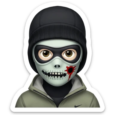 make a, zombie, boy, blackhair with a ski mask pull from nike ou syna, creepy expression emoji sticker