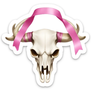 homoyoyo long horn skull with pink ribbon sticker