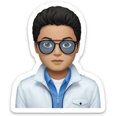 Michael Jackson is white, wearing completely black smokey Ray-Ban glasses, a white jacket, and a blue shirt. sticker