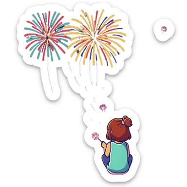 Amethy 14 2 fireworks (Red girl watching the fireworks in storybook village) sticker