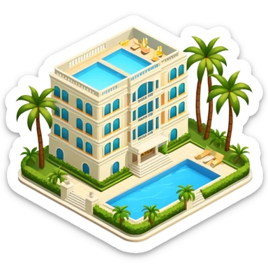 Luxury palatial tropical hotel isometric sticker