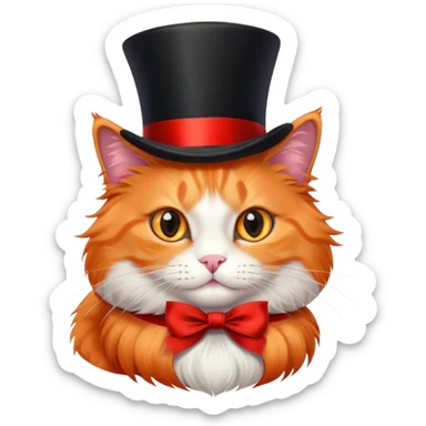 fluffy elegant orange cat with top hat black with red ribbon  sticker