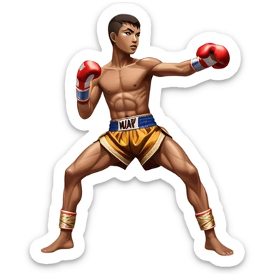 Muay Thai traditional – Cinematic Realistic Traditional Muay Thai Fighter, depicted in authentic Muay Thai attire with arm bands and shorts, poised in a dynamic fighting stance in a traditional Thai stadium, rendered with vivid textures and dramatic, high-contrast lighting that accentuates the art’s intensity. sticker