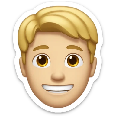 White Guy with small gap between his front teeth and a small white patch of hair on the left side near his ear. Dark blonde hair.  sticker