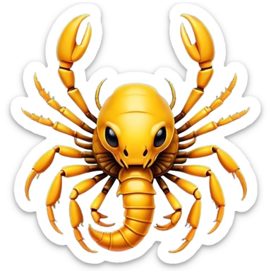 Cinematic Comical Emperor Scorpion Portrait Emoji, Head tilted dramatically with an exaggeratedly amused expression, featuring a striking, glossy exoskeleton with boldly defined pincers and wide, expressive eyes filled with playful disbelief, Simplified yet hilariously expressive features, highly detailed, glowing with a slightly sassy glow, high shine, dramatic yet playful, stylized with an air of cheeky desert mischief, soft glowing outline, capturing the essence of a spirited and over-the-top scorpion that feels like it could snap its pincers into internet fame instantly! sticker