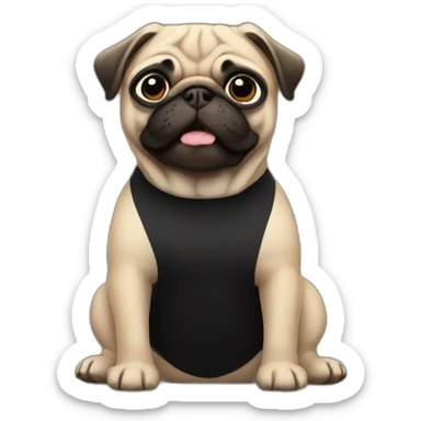 pug wearing a black t-shirt sticker