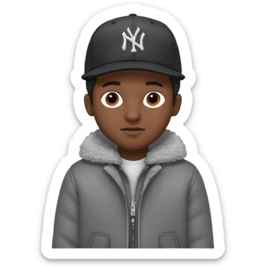 Cappellino New Era New York nero e persona con giubbotto di pecora grigio e anche la lana grigia sticker