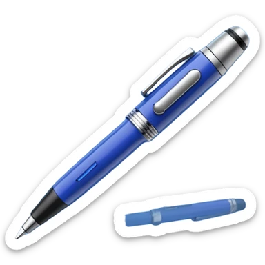 3D render of Hidden Camera Pen, secret agent spy gear aesthetic, hidden mechanisms, glossy blue ballpoint pen with a glass lens tip, sleek tactical texture, Apple emoji style, isolated on white background --v 6.0. sticker