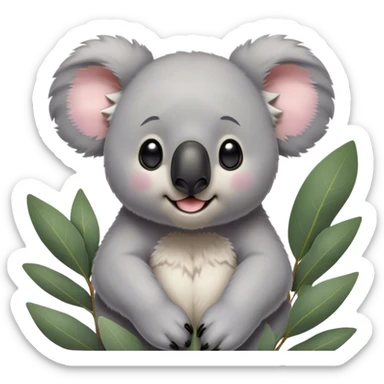 Cinematic Comical Koala Portrait Emoji, Head tilted dramatically with an exaggeratedly amused expression, featuring a quirky grey fur with a comically large black nose and wide, expressive eyes filled with playful disbelief, Simplified yet hilariously expressive features, highly detailed, glowing with a slightly sassy glow, high shine, dramatic yet playful, stylized with an air of cheeky eucalyptus mischief, bright and endearing, soft glowing outline, capturing the essence of a spirited and over‐the‐top koala, so meme‐worthy it feels like it could hug its way into internet fame instantly! sticker