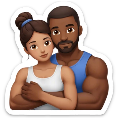 Black man with facial hair and muscles hug small beautiful brunette woman sticker