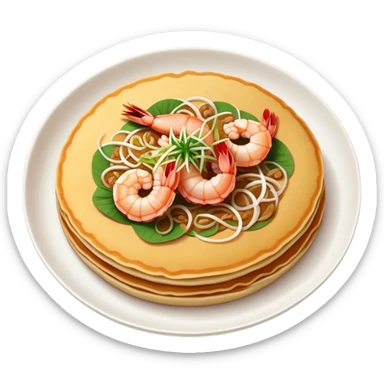 Cinematic Realistic B√°nh x√®o Dish Emoji, depicted as a crispy Vietnamese pancake filled with shrimp, pork, and bean sprouts rendered with dynamic textures and vibrant, appetizing lighting. sticker