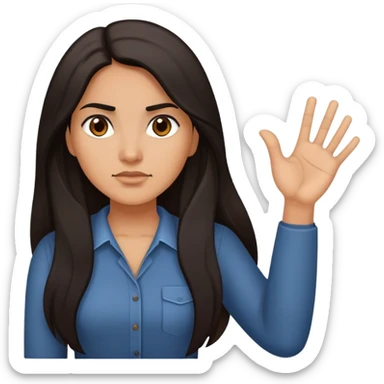 Hispanic woman with long hair, determined, one hand out motioning “no” sticker