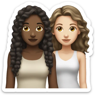 Mixed girl and white girl dark brown hair best friends  sticker