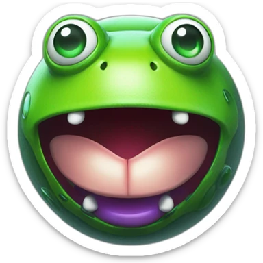 3d sphere with a cartoon frog jukebox Evoker skin texture with kind eyes sticker